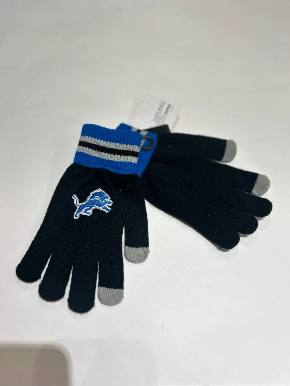 Detroit Lions Black Knit Touchscreen Gloves Blue Cuff One Size NWT kids